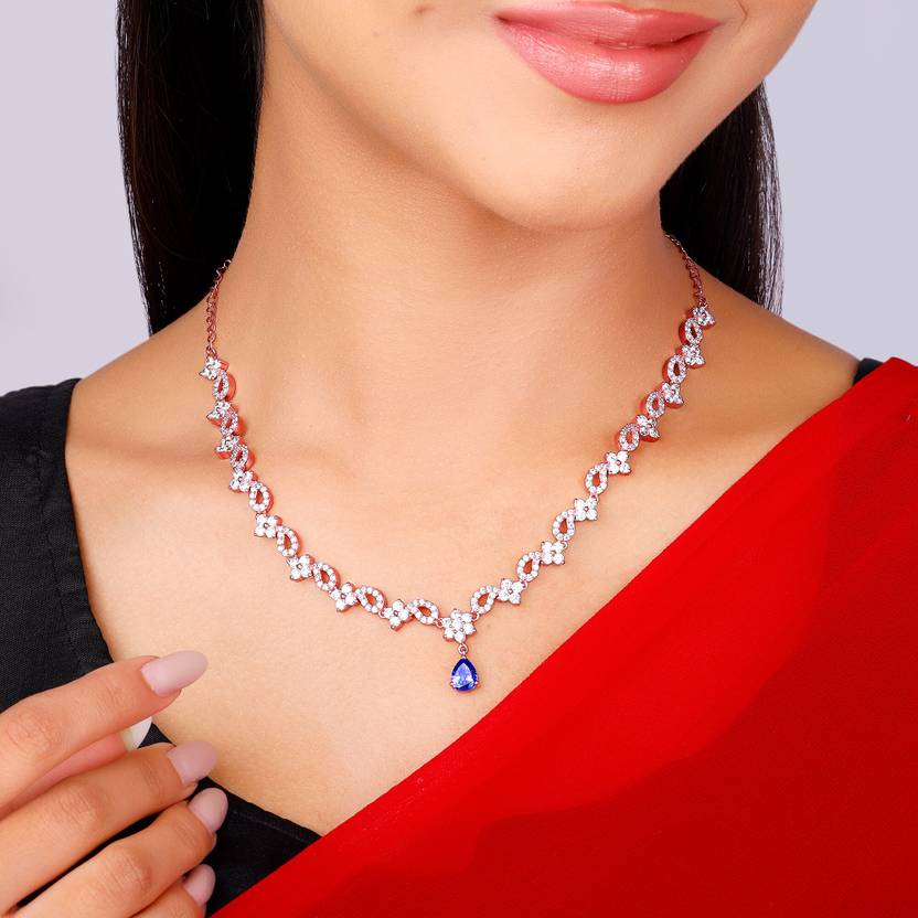 Rose Gold Sterling Silver CZ Bridal Necklace - View 2